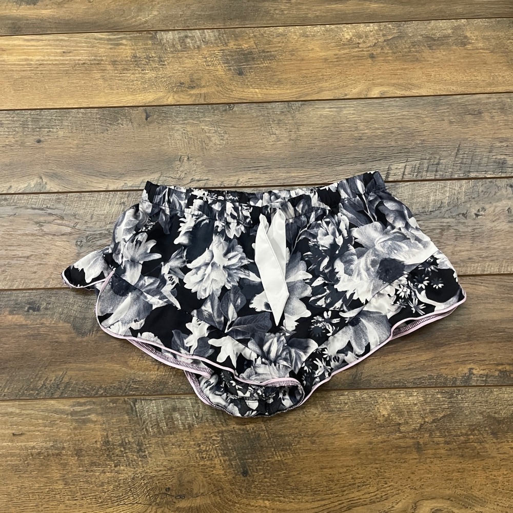 Victorias Secret Floral Pajama Shorts Black White Pink Piping Satin Bow Medium
